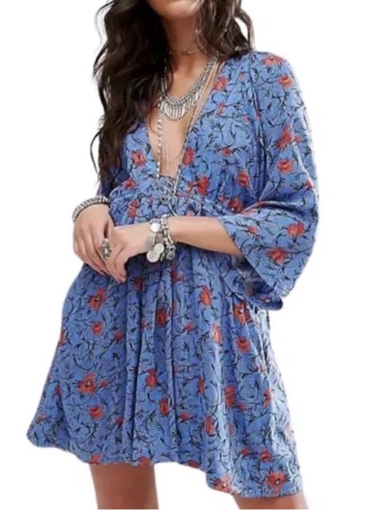 Free People Dresses & Skirts - Free People Tallulah Tunic Dress- Blue Floral